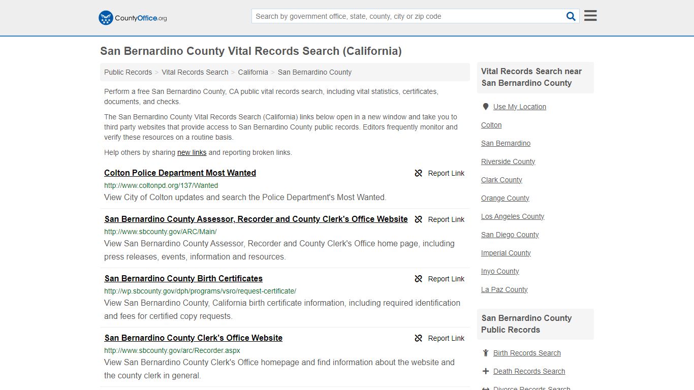 San Bernardino County Vital Records Search (California)